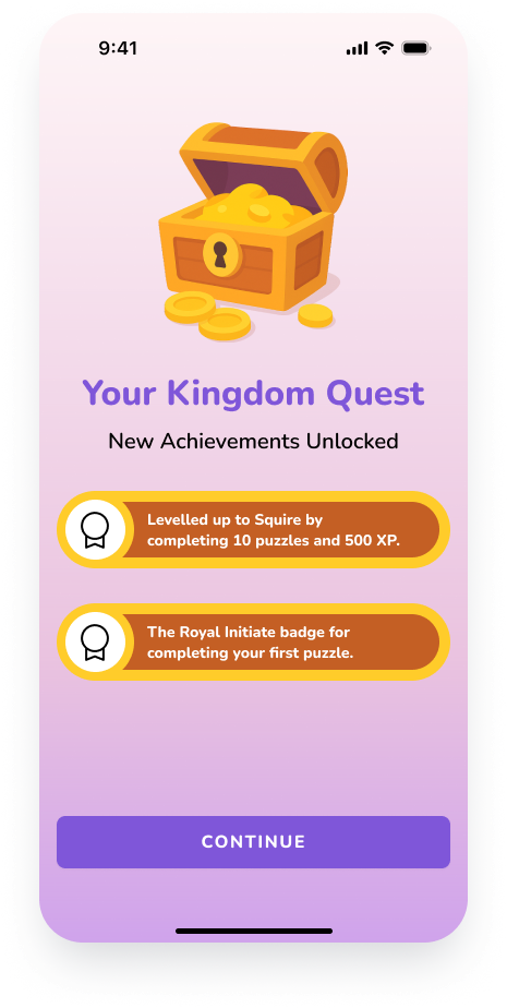 Crossword Kingdom achievement unlock screen