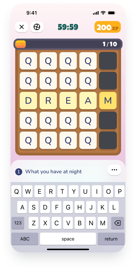 Crossword Kingdom 5 by 5 puzzle screen